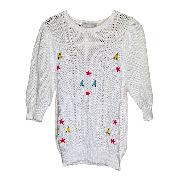 Autumn Cashmere Sweaters - Autumn Cashmere Embroidered Floral Knit Cottagecore Sweater Grannycore Medium